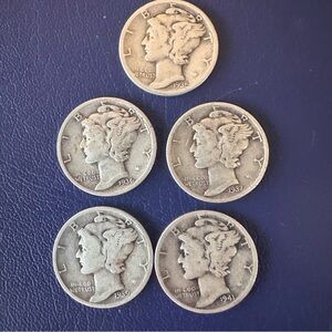 Vintage Mercury Silver Dime Lot • 90% Silver Winged Liberty Dimes (1935–1941)